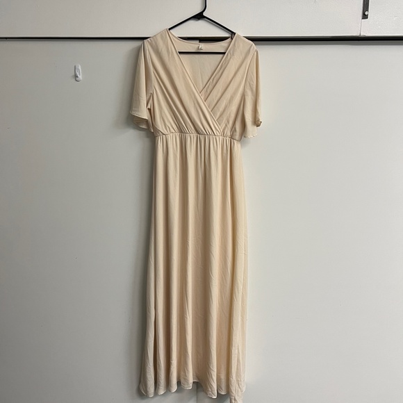 Beige Chiffon Bell Sleeve Maternity Maxi Dress - Picture 1 of 10
